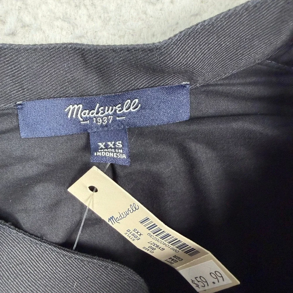 NWT Madewell Shirt Dress‎ XXS Charcoal Grey Wool Blend Mini Dark Academia Tunic